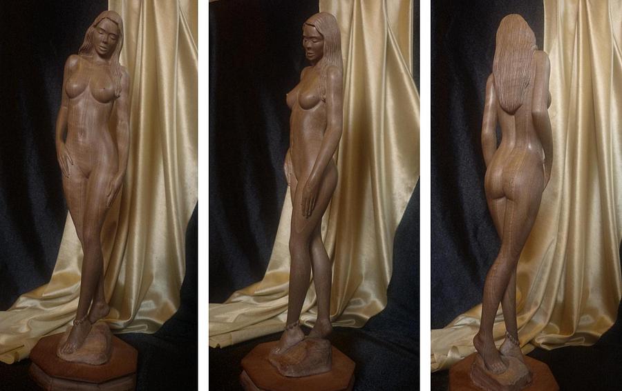 Black and Gold - Beautiful Wooden Sculpture of Nude Woman Photograph by Ronald Osborne
