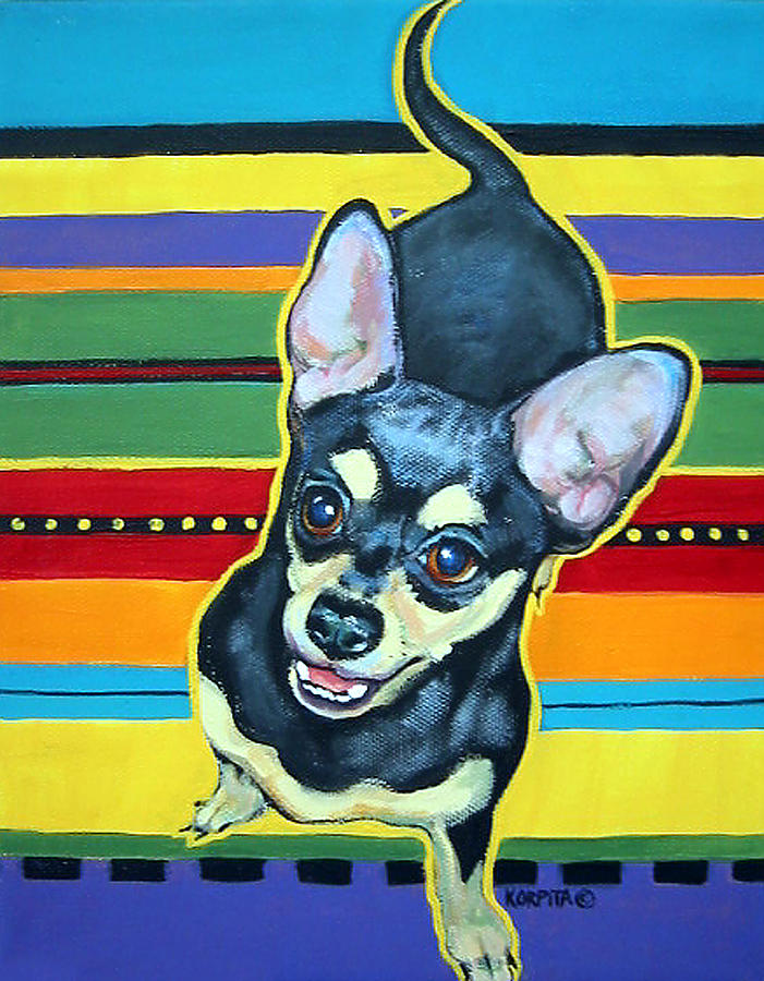 Black and Tan Chihuahua - Serape Painting by Rebecca Korpita