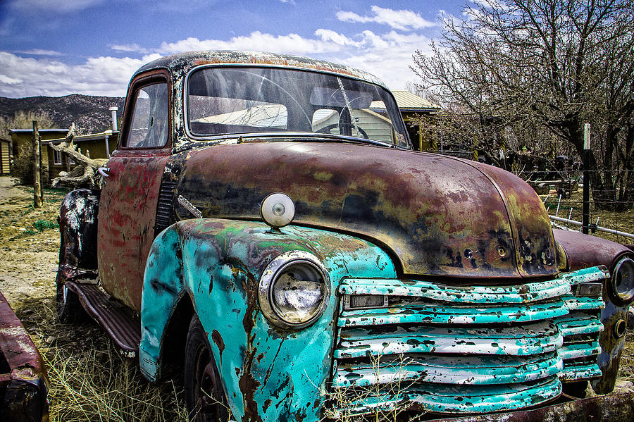 Vintage Photograph - Black and Turquoise Chevy Truck by Steven Bateson