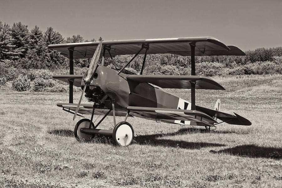 Black And White Photograph - Black and White 1917 Fokker Dr.1 Triplane Red Barron by Keith Webber Jr