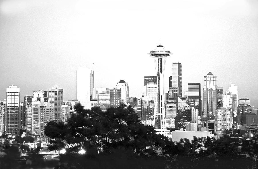 Black and White Abstract City Photography...Seattle Space Needle Photograph by Amy Giacomelli