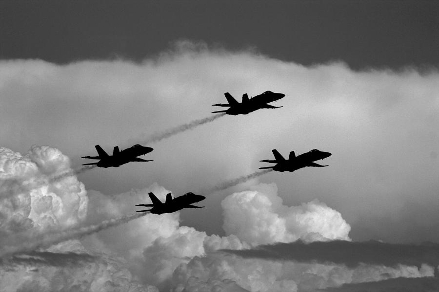 Military Jets Photograph - Black and White and Blue Angels 3 by Strato ThreeSIXTYFive