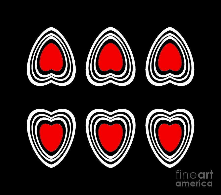 Abstract Digital Art - Black and White and Red Hearts Abstract Art No.159. by Drinka Mercep