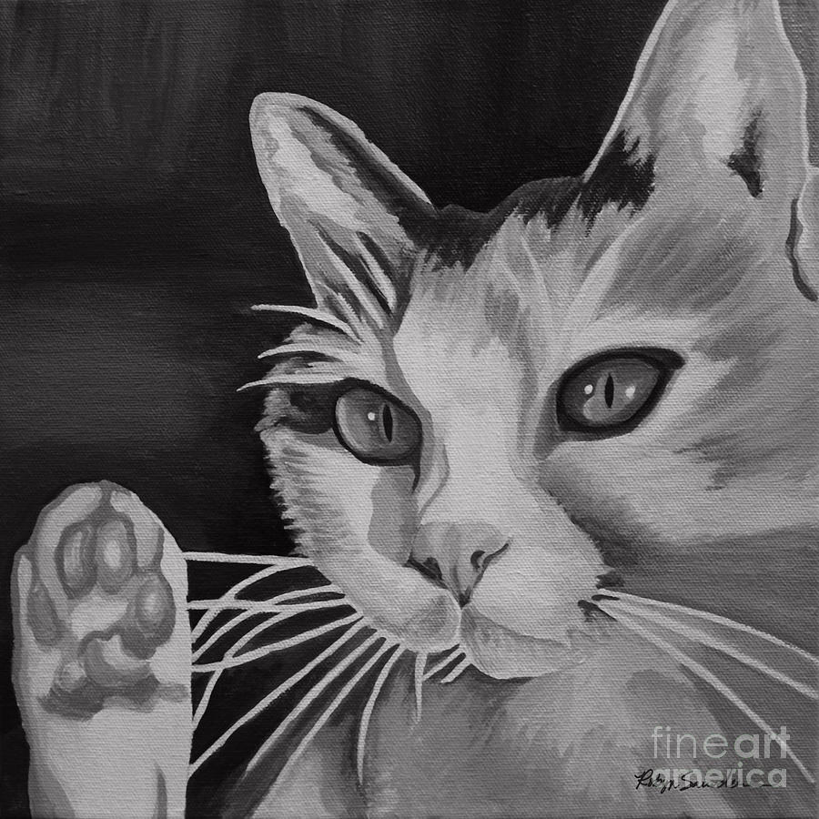 Black and White Cat Painting by Robyn Saunders