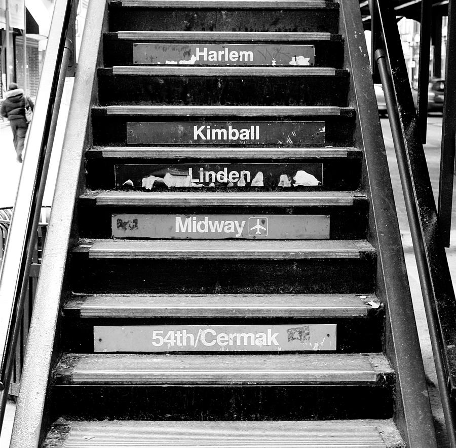 Chicago Photograph - Black and White Chicago L Stairs by Anthony Doudt