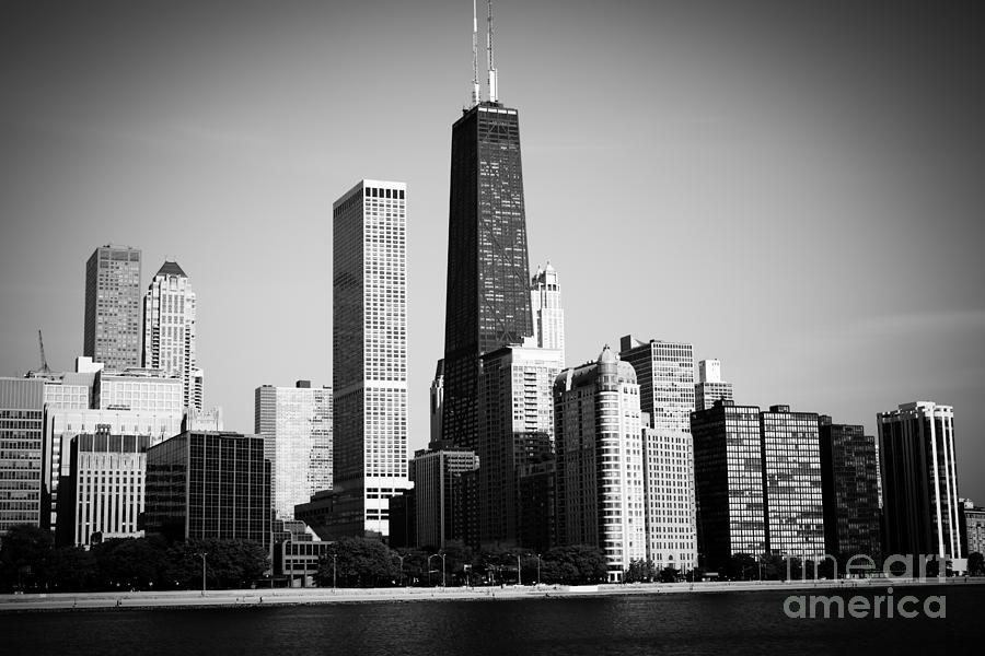 Black and White Chicago Skyline with Hancock Building Photograph by Paul Velgos