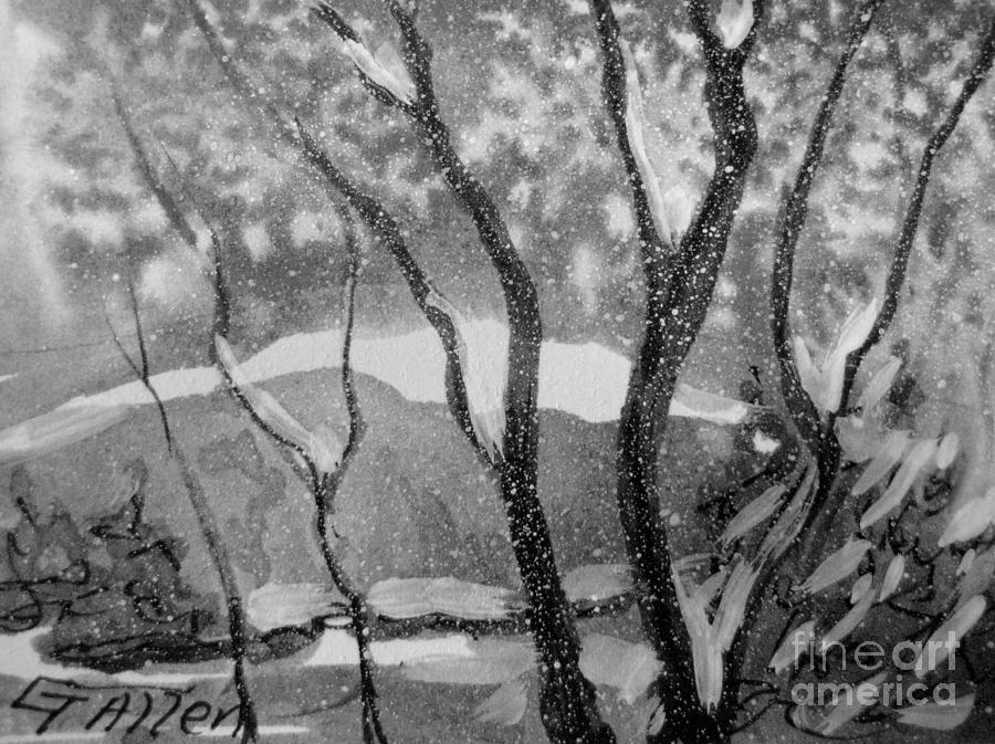 Black and White Christmas Painting by Gretchen Allen
