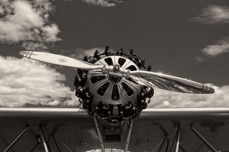 Airplane Photograph - Black and white Close-up Of Airplane Engine by Keith Webber Jr