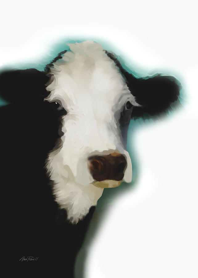 Black and White Cow on White Painting by Ann Powell