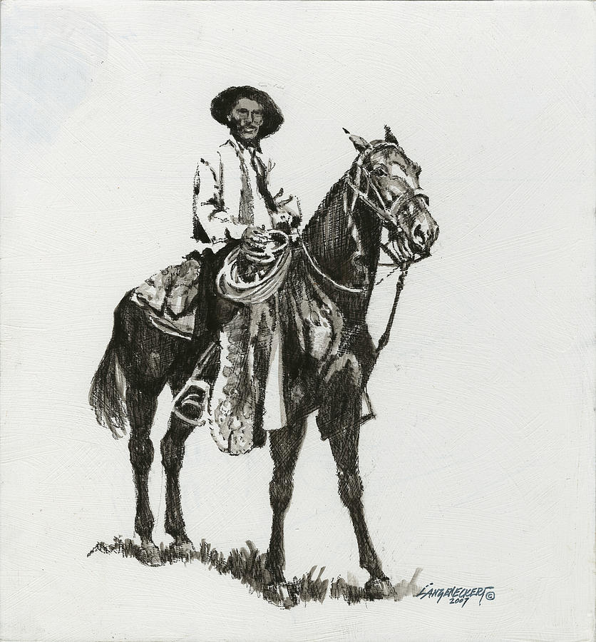 Black And White Cowboy Painting By Don Langeneckert