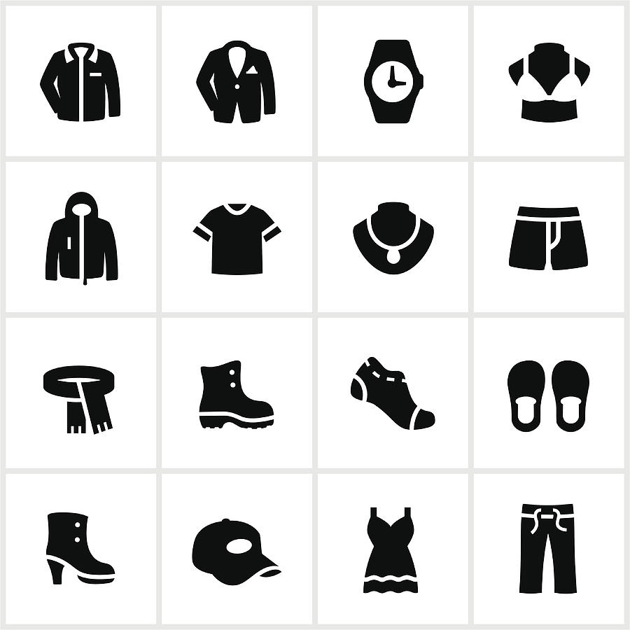Black and white department store clothing icons Drawing by Appleuzr