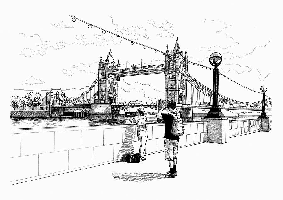 Black And White Drawing Of Tourists Photograph by Ikon Images Black And White Drawing Of Tourists Photograph by Ikon Images