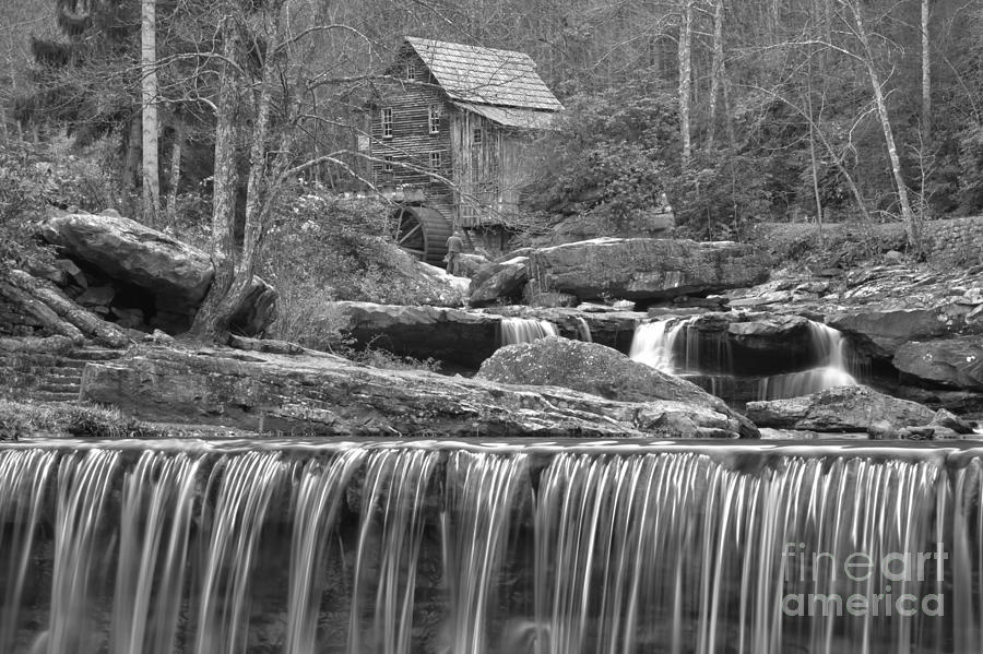 Black And White Photograph - Black And White Falls Below The Mill by Adam Jewell