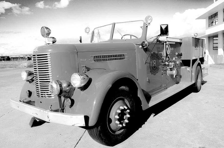  Black  And White  Fire  Truck  Photograph by Lisa Cortez