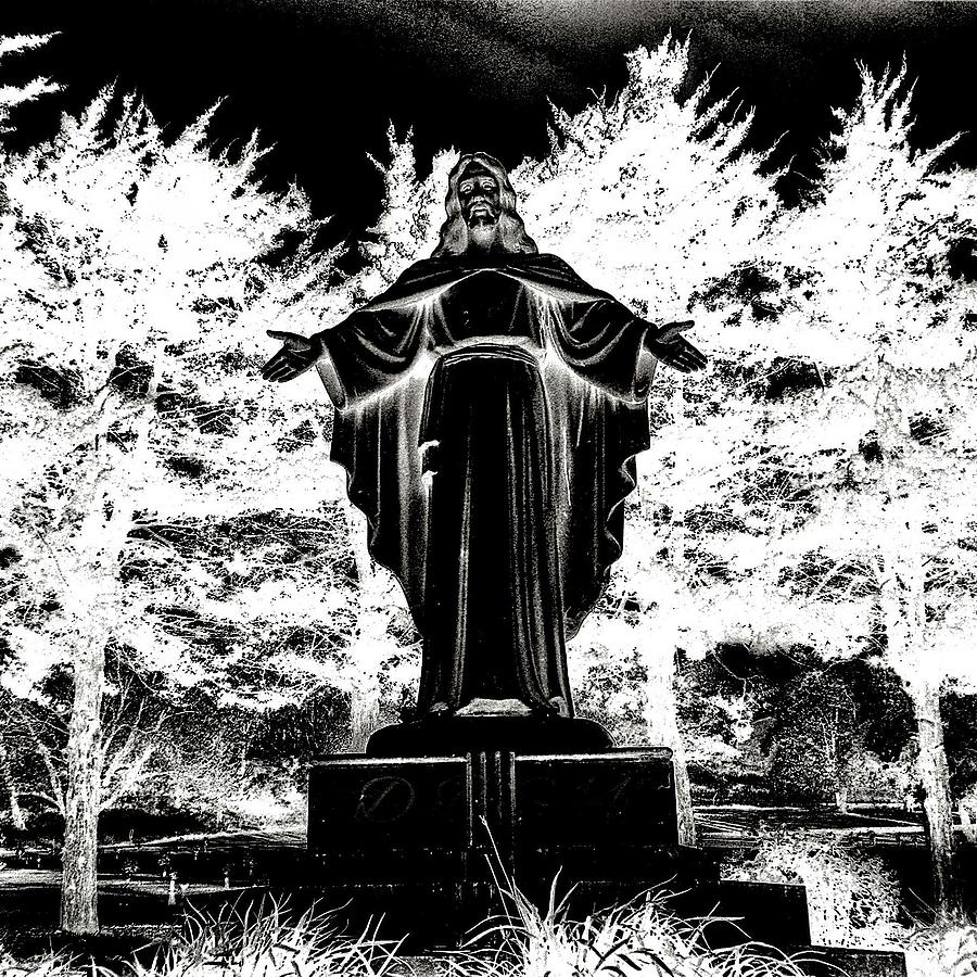 Black And White Graveyard Statue Photograph