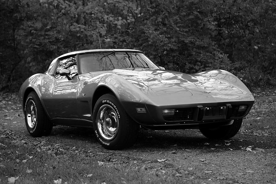 Black and White Gray Corvette Photograph by PJQandFriends Photography
