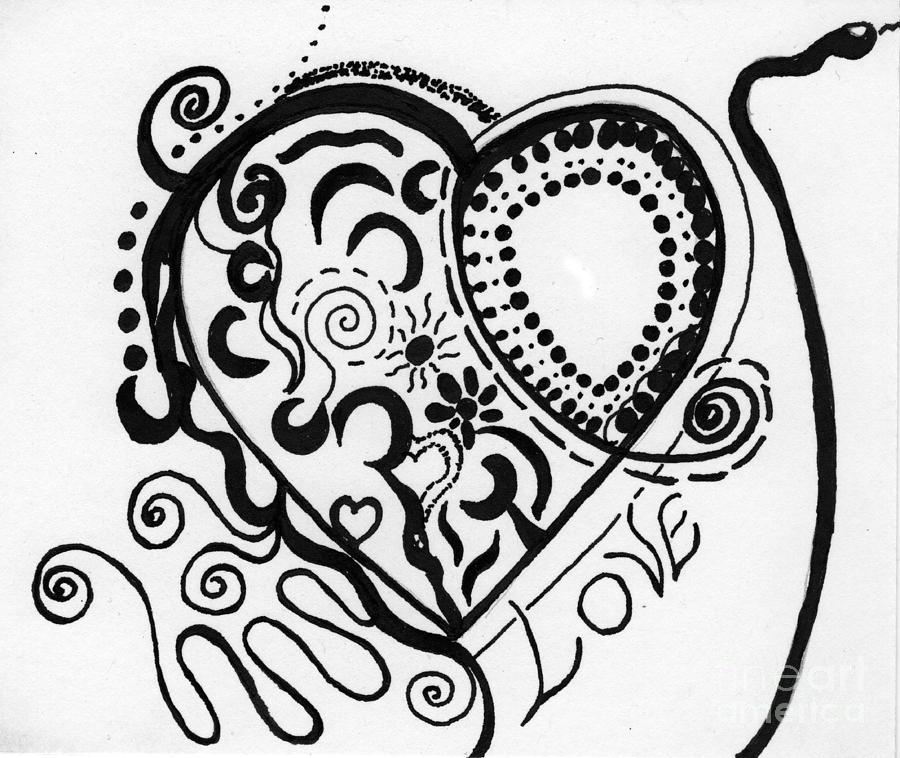 Black And White Heart Drawing by Christine Perry