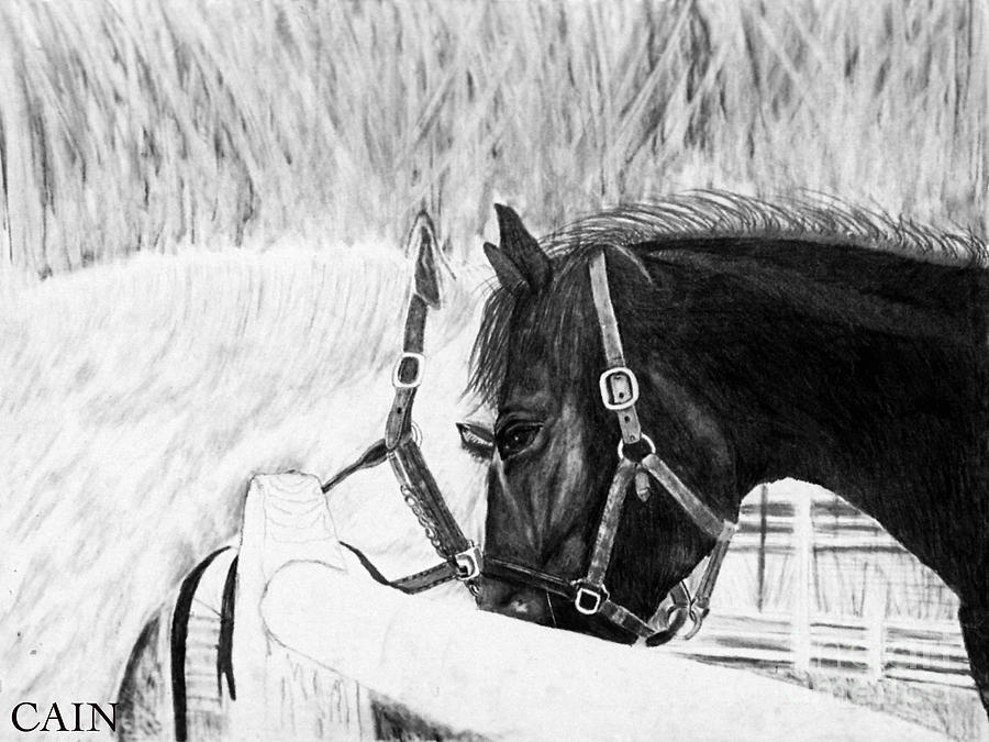 black and white paintings of horses