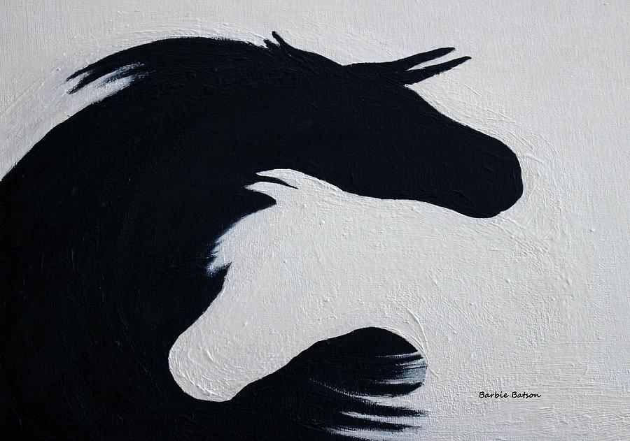 Black and White Horses Together Forever Painting by Barbie Batson