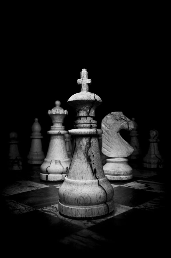 Black and White image of wooden chess pieces Photograph by OGphoto