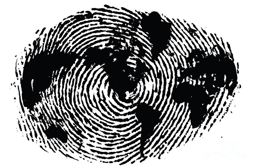 black and white ink print poster One of a Kind Global Fingerprint Digital Art by Sassan Filsoof