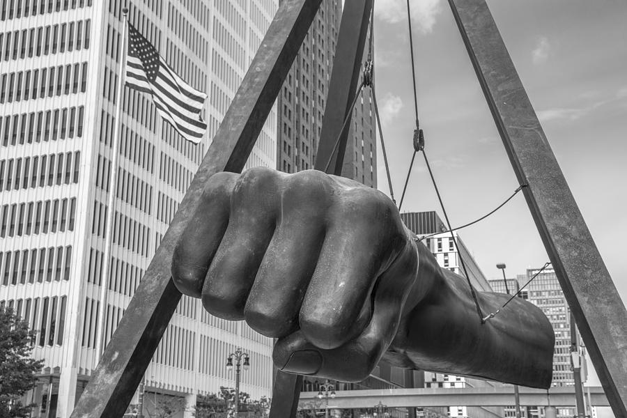 Detroit Photograph - Black and White Joe Louis Fist and Flag by John McGraw