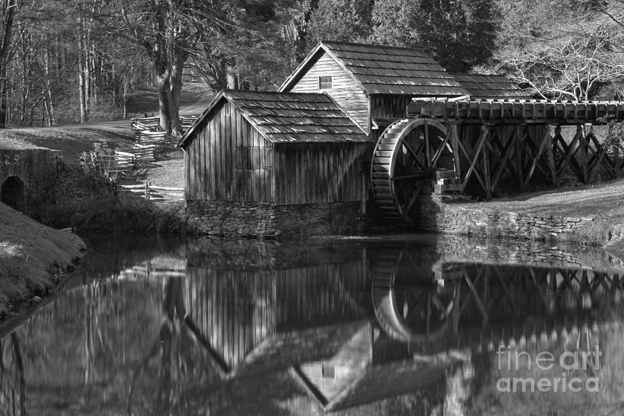 Black And White Mabry Mill Pond Reflections Photograph by Adam Jewell