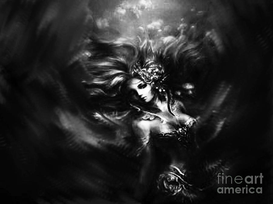 Black And White Digital Art - Black and White Mystical Lady by Gayle Price Thomas
