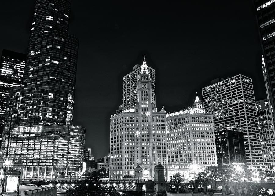Black And White Night In Chicago Photograph