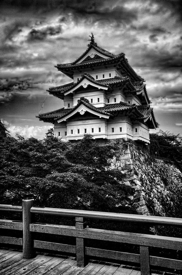 Black and White of Hirosaki Castle in Japan Photograph by David Smith