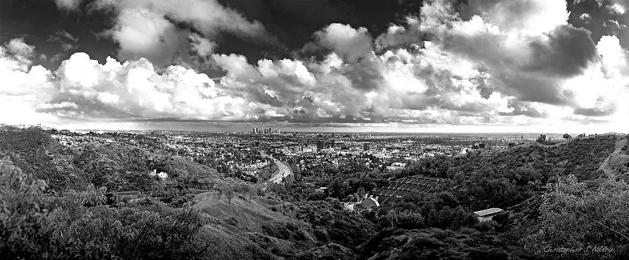 Los Angeles Photograph - Black and White Panorama of Los Angeles after the rain by Christopher S Nibley