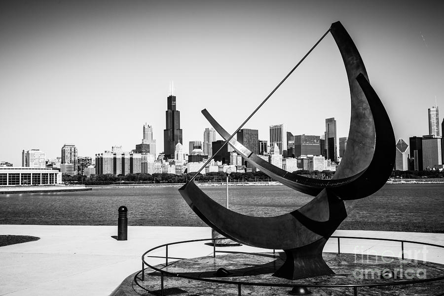 Chicago Photograph - Black and White Picture of Adler Planetarium Sundial by Paul Velgos