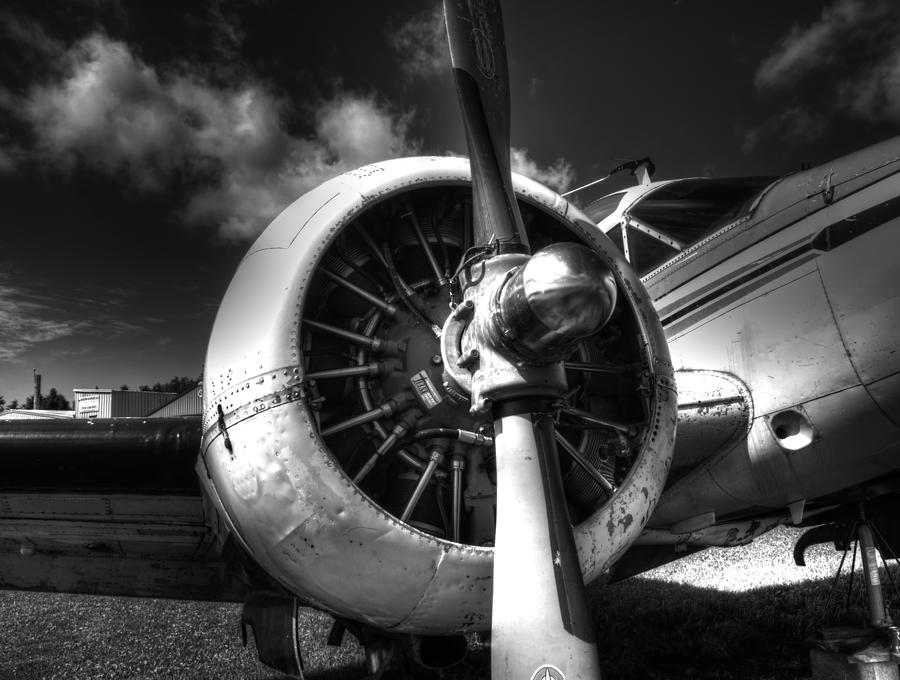 Aircraft Engine Photograph - Black and White Plane Engine by Thomas Young