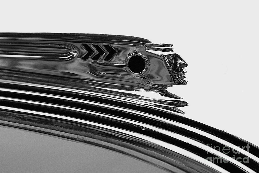 Black and White Pontiac Indian Hood Ornament 2 Photograph by Doc Braham