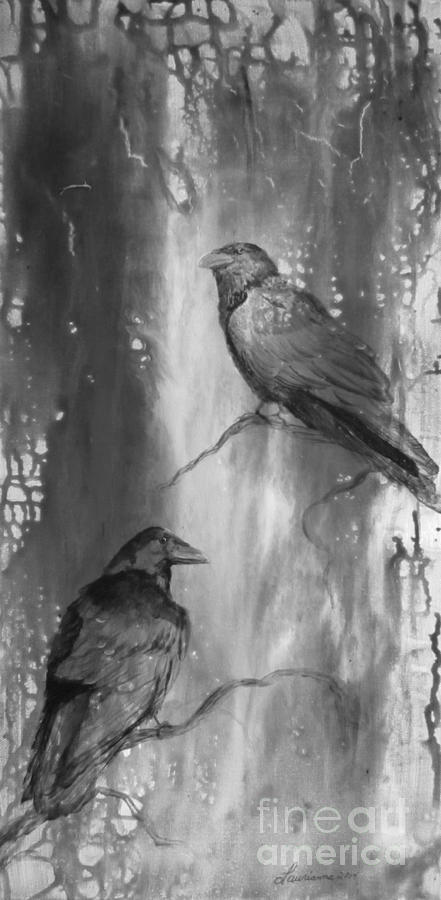 Black and White Ravens Painting by Laurianna Taylor