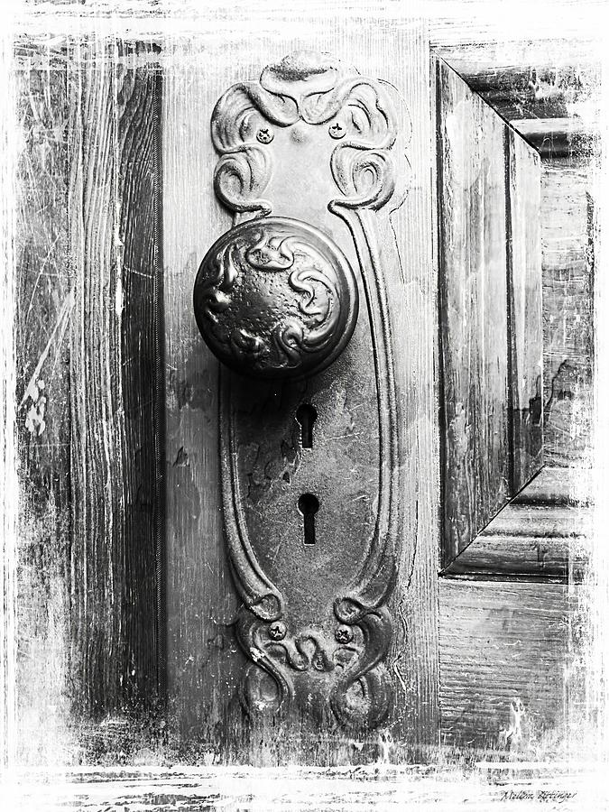 Black and White Distressed Door Knob Photograph by Melissa Bittinger