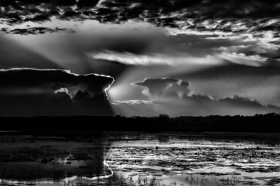 Black and White Sunset Over the Mead Wildlife Area Photograph by Dale Kauzlaric