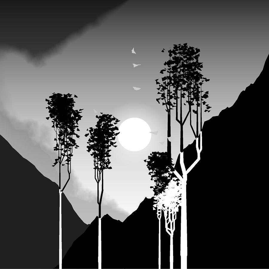 Trees Digital Art - Black and White Trees by GuoJun Pan Trees Digital Art - Black and White Trees by GuoJun Pan