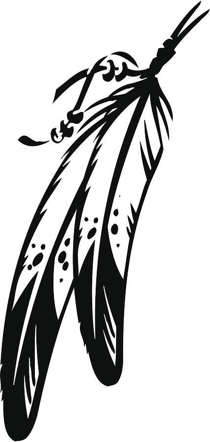 Black and white vector outline of two feathers tied together Drawing by ErikEnervold