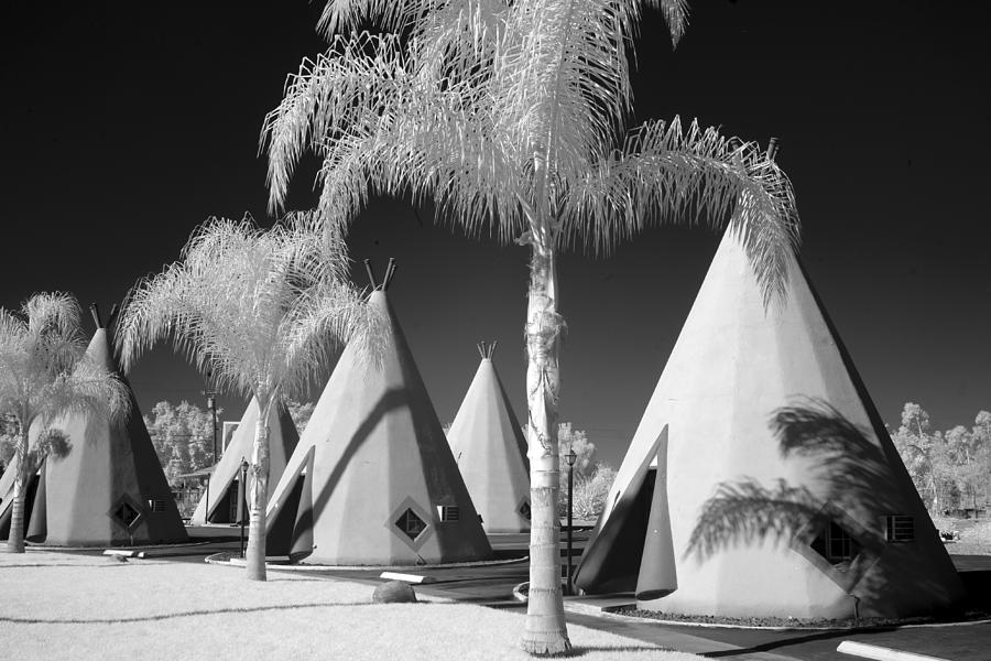 Black and White view of Wigwam Motel in Rialto Photograph by Carol M Highsmith