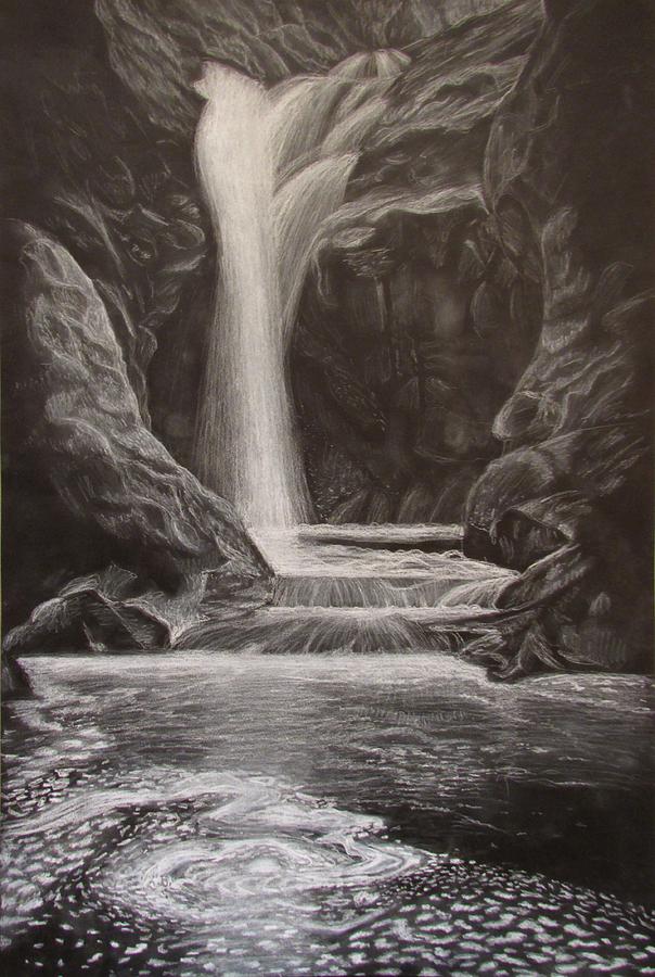 Black and White Waterfall Drawing by Svetlana Rudakovskaya Pixels