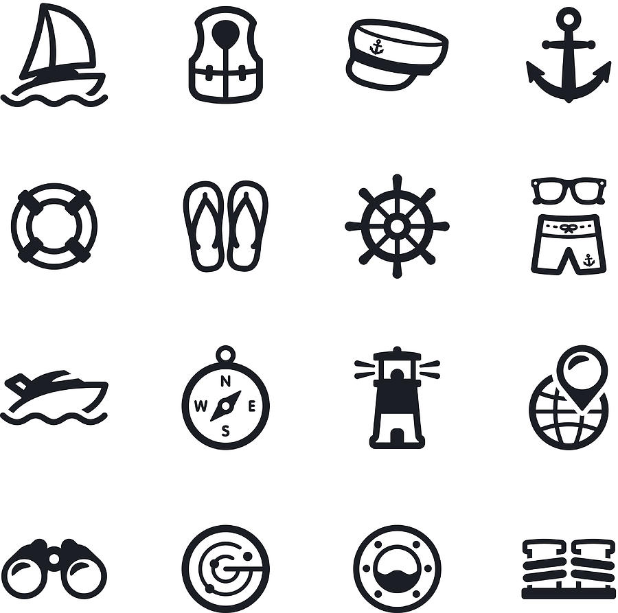 Black and white yacht club icons Drawing by Soulcld