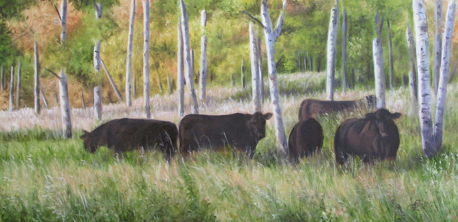 Black Angus Grazing Painting by Tammy Taylor