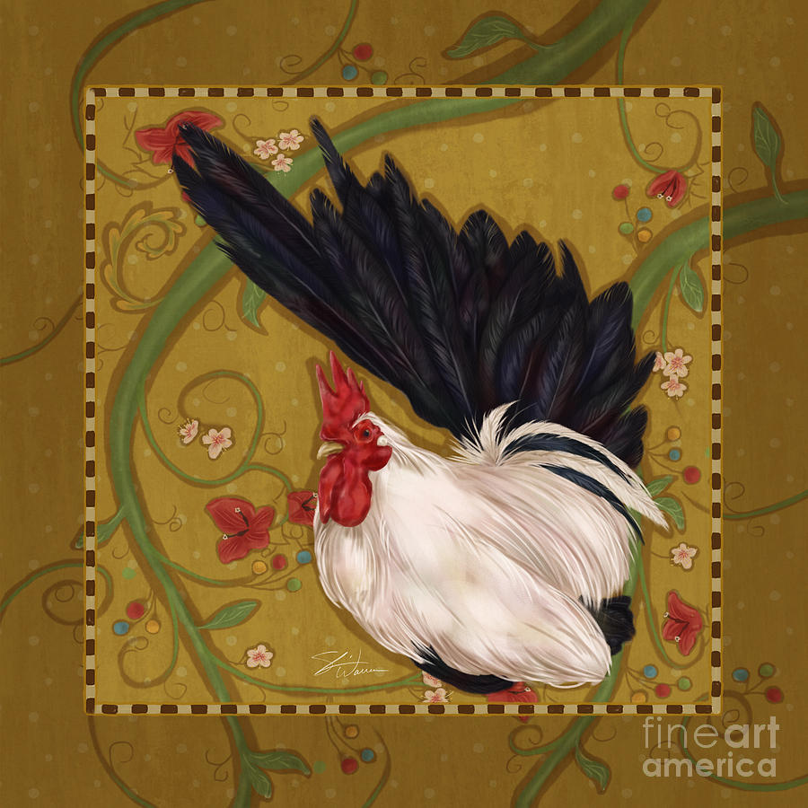 Black Bantam Rooster Mixed Media by Shari Warren