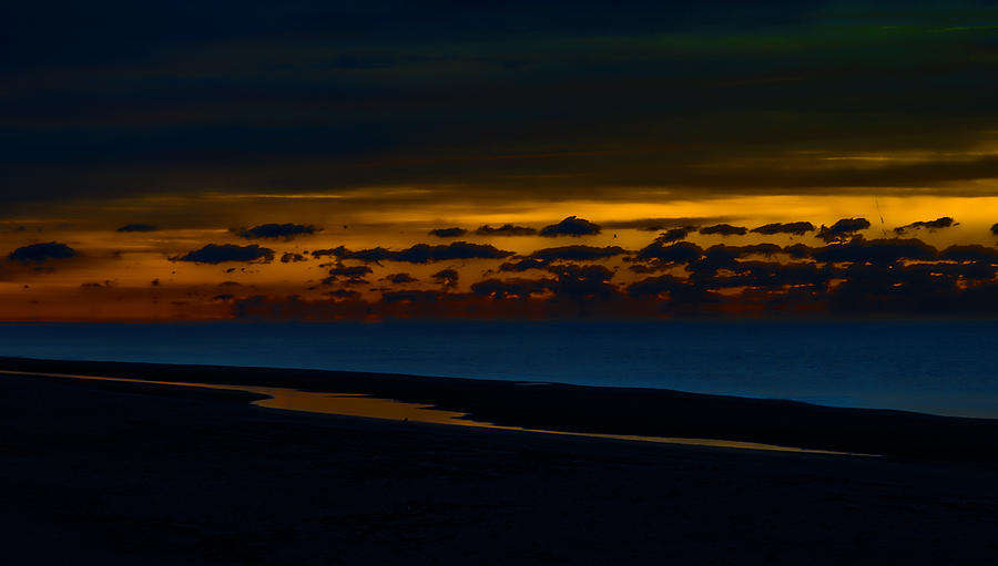 Black Beach with Orange Sky Digital Art by Michael Thomas