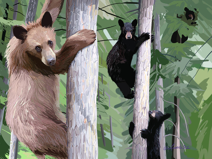 Black Bear Family Painting by Pam Little