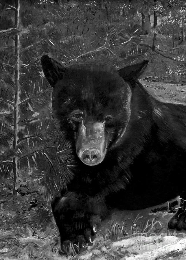 Black Bear - Scruffy - Black and White Cropped Portrait Painting by Jan Dappen