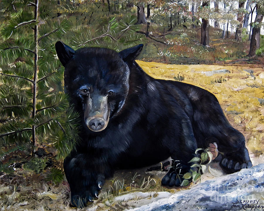 Black Bear - Scruffy - Signed by Artist Painting by Jan Dappen