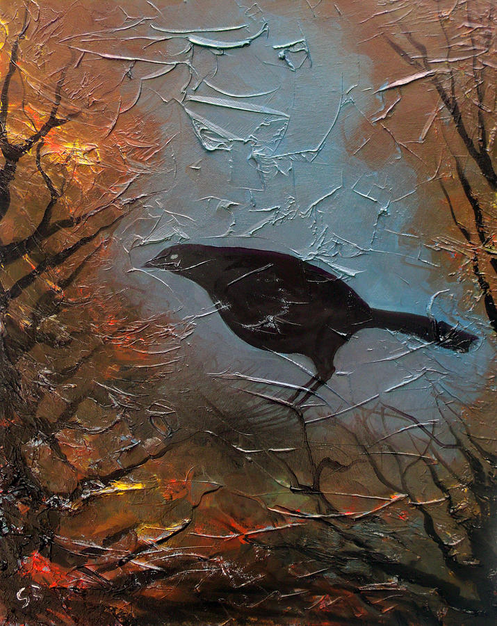 Black Bird Painting by Sergey Bezhinets