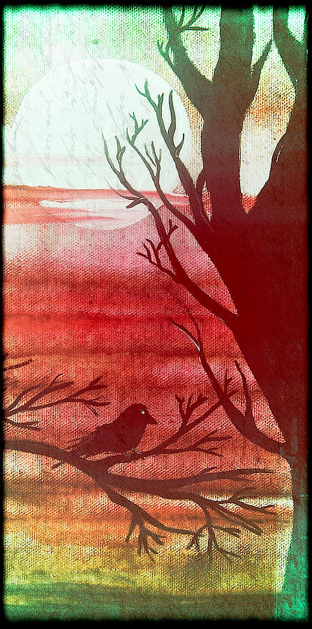 Black Bird Tree Silhouette Painting Painting by Laura Carter